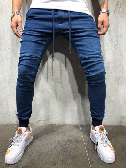 Denim fabric casual sports pants Blue