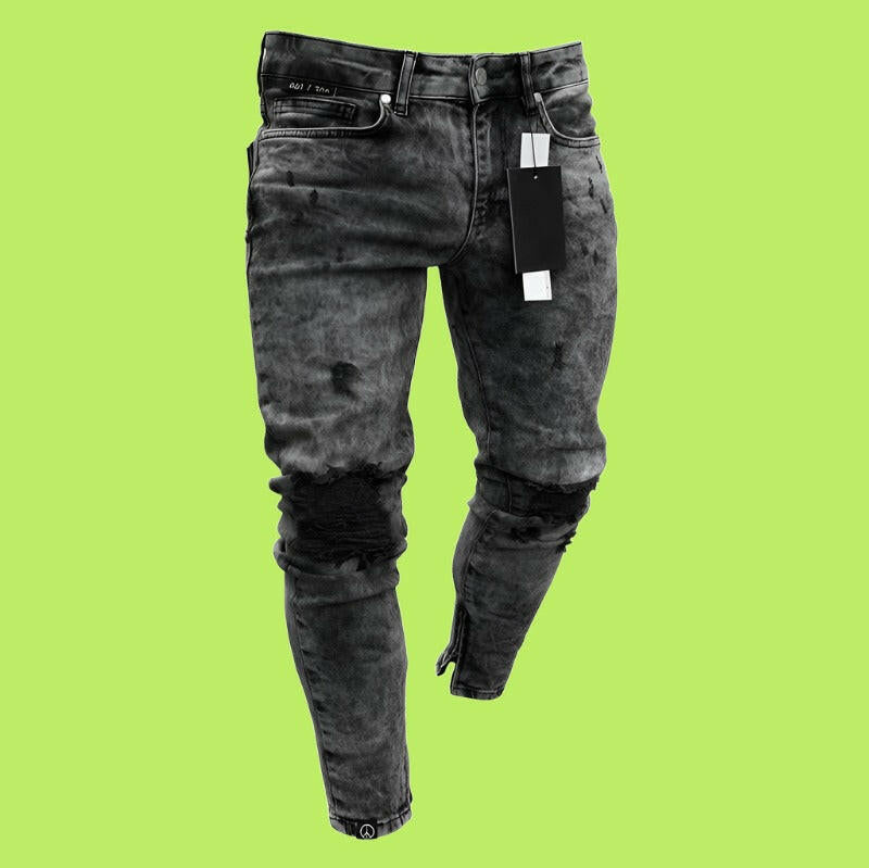 The King Of Limbs Men's Distressed Skinny | Denim Jeans Black