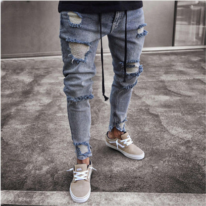 White Blood Cells Men's Distressed Stretch Skinny Jeans Blue