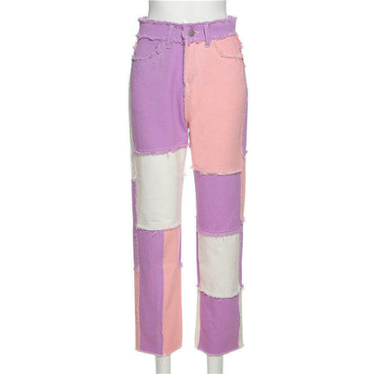 Distressed patches pants Pink