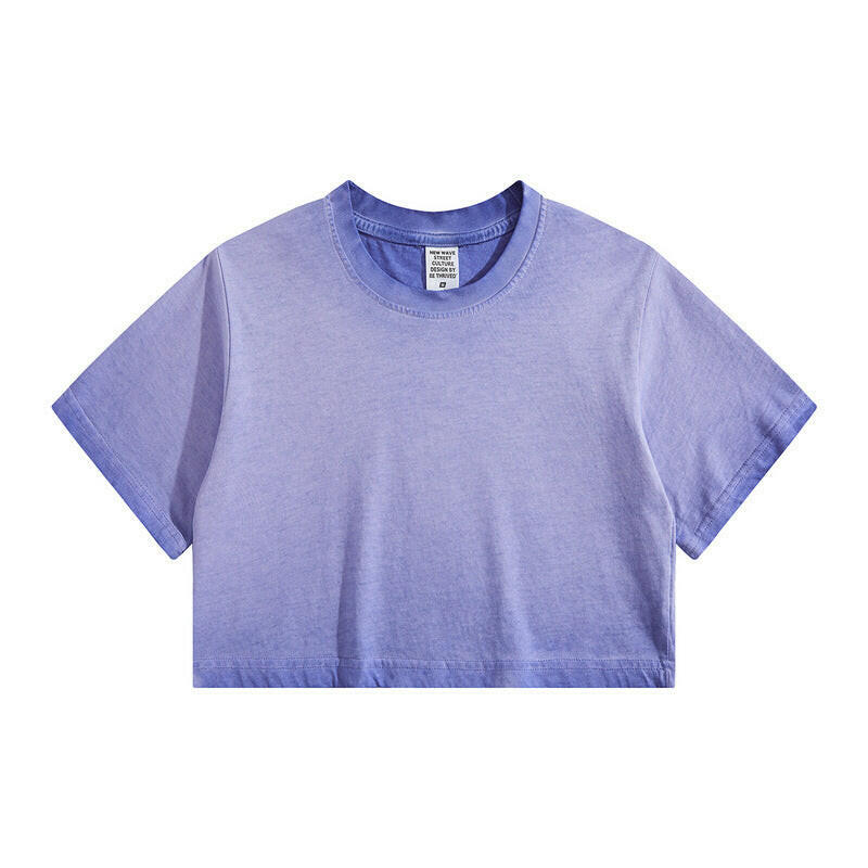 Distressed Colorful Frayed Cropped T-shirt Hip-hop Taro color