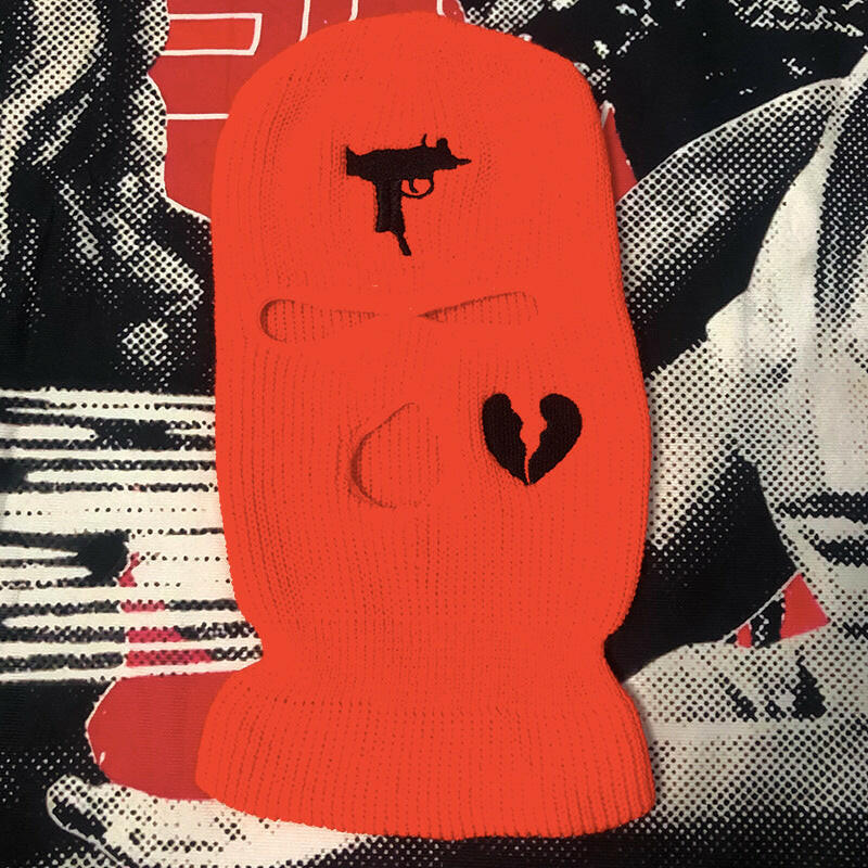 UZI Broken Heart Embroidered Acrylic Three-hole Ski Mask Orange One size