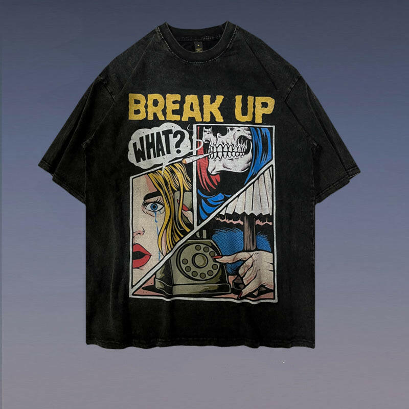 Stone Wash Mens Comic Book Break Up Shirt