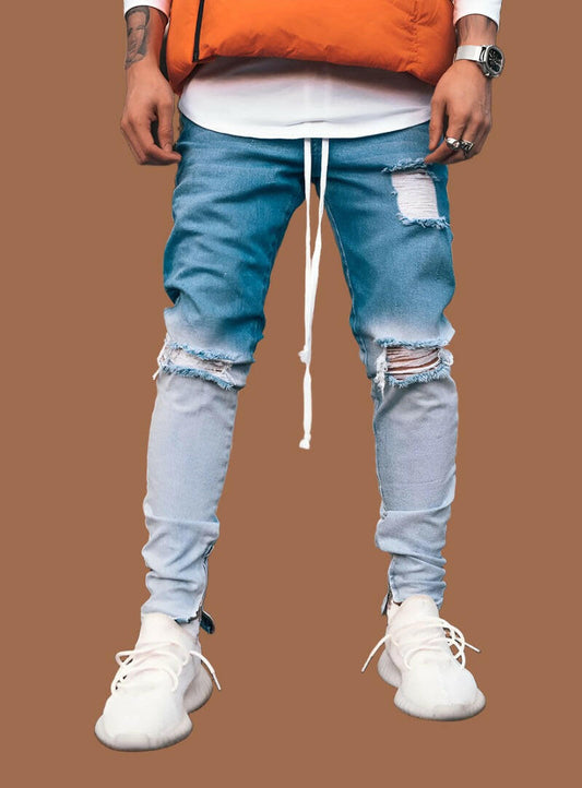 Hail To The Thief Men's Skinny Distressed Washed Color Fade Blue