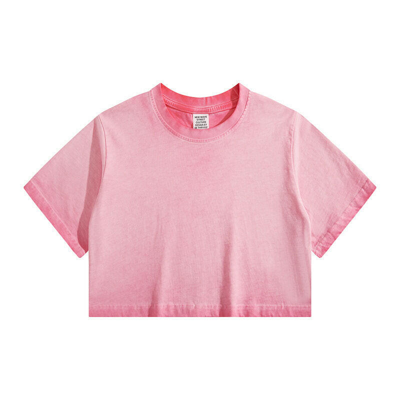 Distressed Colorful Frayed Cropped T-shirt Hip-hop Pink