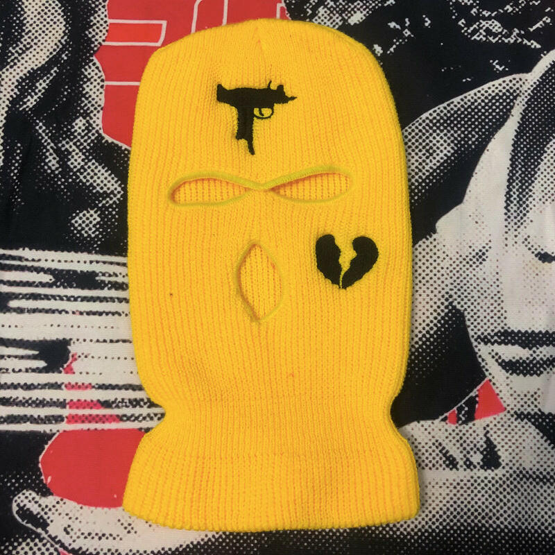 UZI Broken Heart Embroidered Acrylic Three-hole Ski Mask Yellow One size