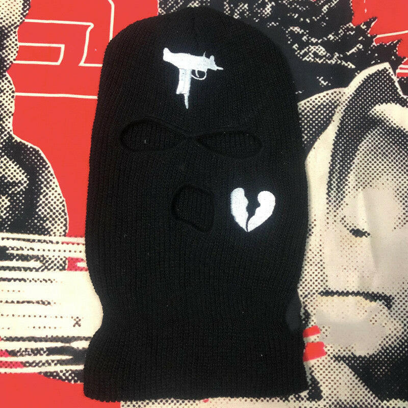 UZI Broken Heart Embroidered Acrylic Three-hole Ski Mask Black One size