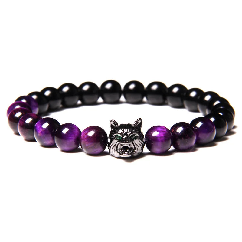 Natural Lava stone beads Healing Balance Chakra charm bracelet 8mm tiger eye bead Tibetan Buddha Prayer Bracelet Purple Tiger