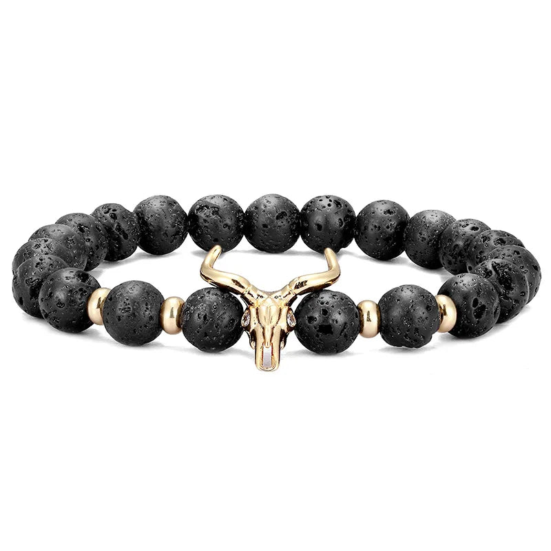 Natural Lava stone beads Healing Balance Chakra charm bracelet 8mm tiger eye bead Tibetan Buddha Prayer Bracelet gold 1