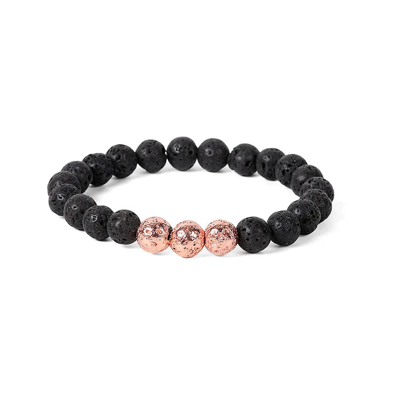 Natural Lava stone beads Healing Balance Chakra charm bracelet 8mm tiger eye bead Tibetan Buddha Prayer Bracelet rose gold