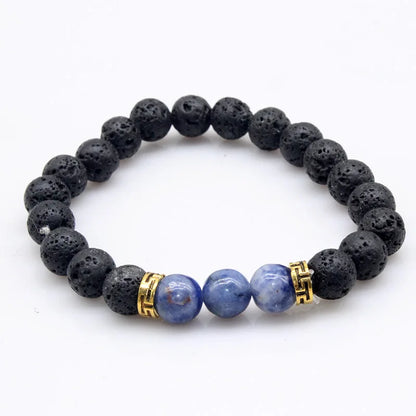 Natural Lava stone beads Healing Balance Chakra charm bracelet 8mm tiger eye bead Tibetan Buddha Prayer Bracelet Blue dot