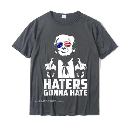 Funny Haters Gonna Hate President Donald Trump Middle Finger T-Shirt Cotton Men Tshirts Summer Tees Brand New Geek Dark Grey