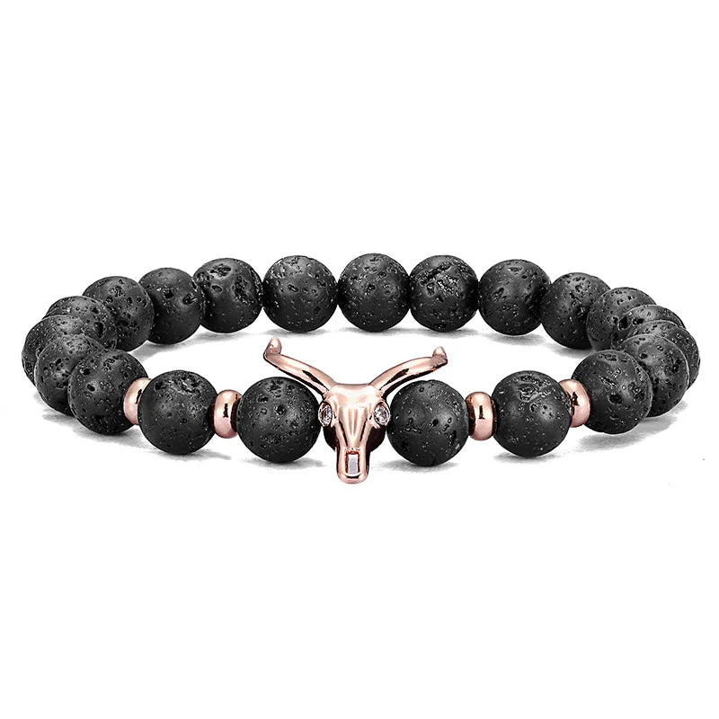 Natural Lava stone beads Healing Balance Chakra charm bracelet 8mm tiger eye bead Tibetan Buddha Prayer Bracelet rose gold 1