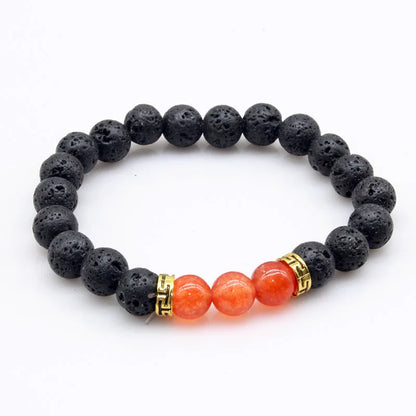 Natural Lava stone beads Healing Balance Chakra charm bracelet 8mm tiger eye bead Tibetan Buddha Prayer Bracelet Orange jade