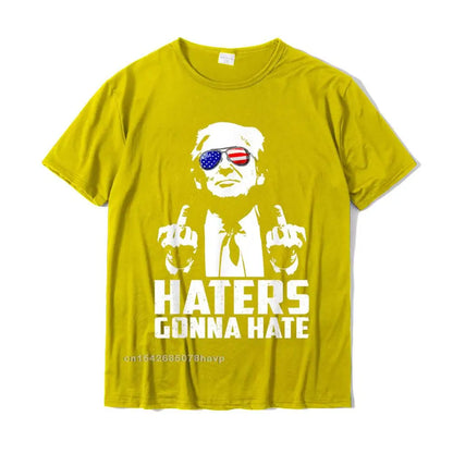 Funny Haters Gonna Hate President Donald Trump Middle Finger T-Shirt Cotton Men Tshirts Summer Tees Brand New Geek Yellow