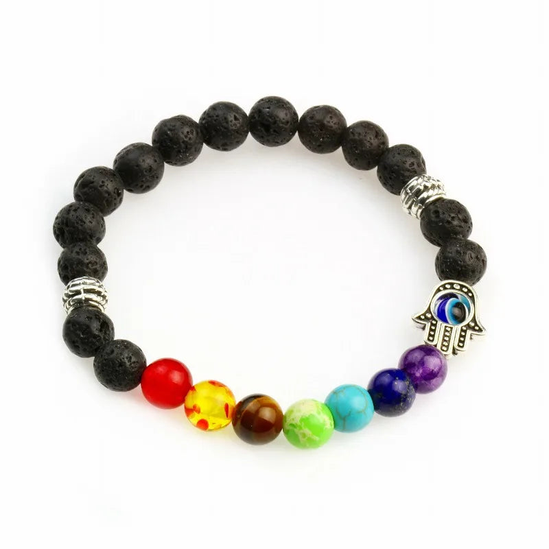 Natural Lava stone beads Healing Balance Chakra charm bracelet 8mm tiger eye bead Tibetan Buddha Prayer Bracelet Demon Eye