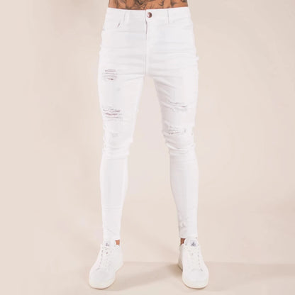 Men Casual Slim Fit Jeans Ripped Skinny Distressed Holes Denim Pants Destroyed Streetwear 4