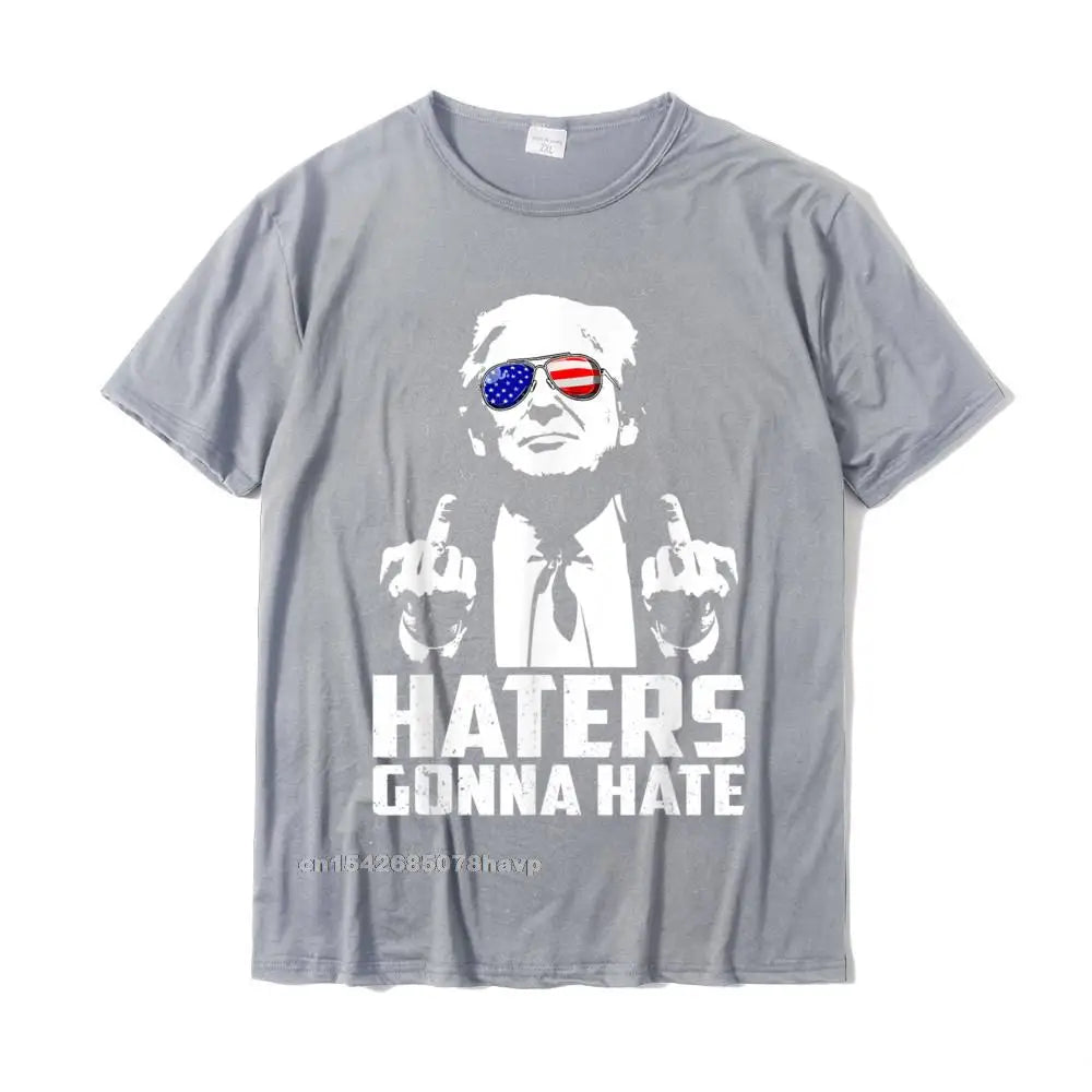 Funny Haters Gonna Hate President Donald Trump Middle Finger T-Shirt Cotton Men Tshirts Summer Tees Brand New Geek GRAY