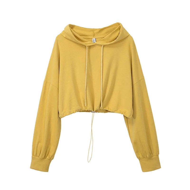 Women Crop Hoodie Tie Dye Yellow