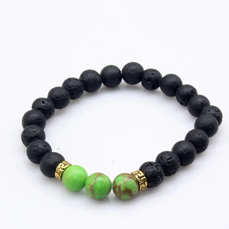 Natural Lava stone beads Healing Balance Chakra charm bracelet 8mm tiger eye bead Tibetan Buddha Prayer Bracelet green turquoise