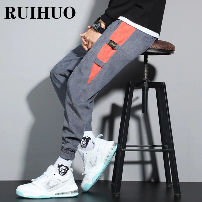 Corduroy Jogging Pants Men Clothing Work Pants For Men Fashion Trousers Street Wear Big Size 5XL 2024 Spring New Arrivals K9229 Gray