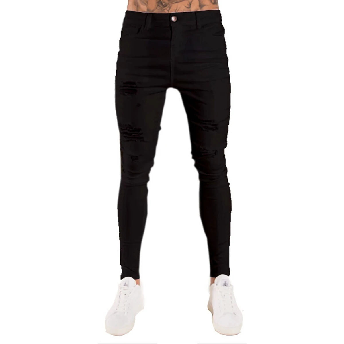 Men Casual Slim Fit Jeans Ripped Skinny Distressed Holes Denim Pants Destroyed Streetwear 3