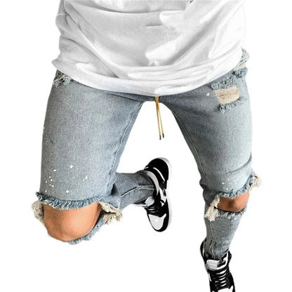 Men Casual Slim Fit Jeans Ripped Skinny Distressed Holes Denim Pants Destroyed Streetwear