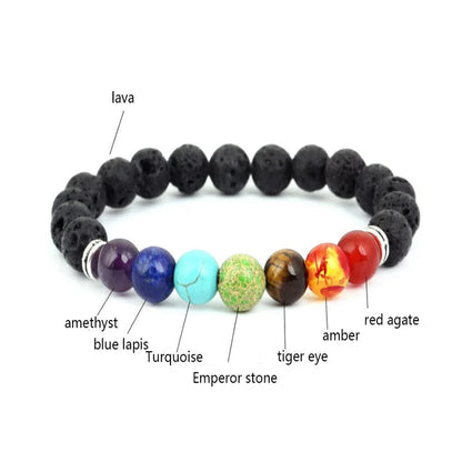 Natural Lava stone beads Healing Balance Chakra charm bracelet 8mm tiger eye bead Tibetan Buddha Prayer Bracelet