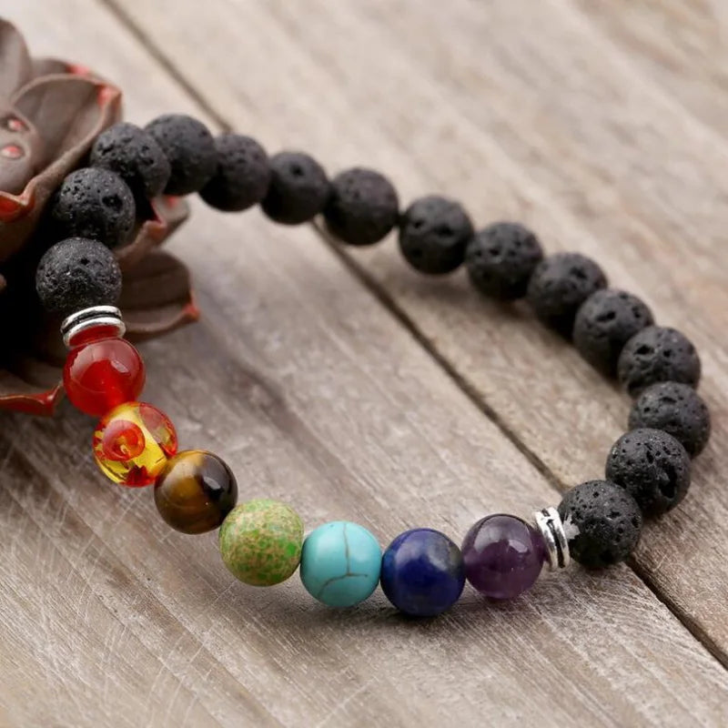 Natural Lava stone beads Healing Balance Chakra charm bracelet 8mm tiger eye bead Tibetan Buddha Prayer Bracelet