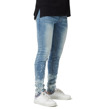 Men's High Street Side Ankle Zipper Pant Skinny Stretch Jeans Blue