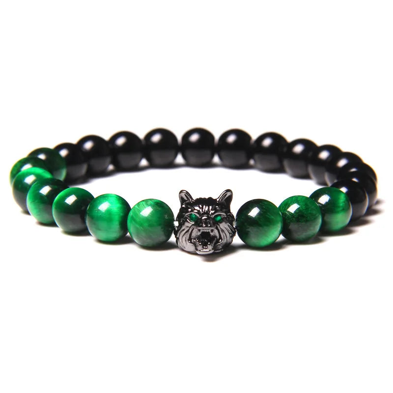 Natural Lava stone beads Healing Balance Chakra charm bracelet 8mm tiger eye bead Tibetan Buddha Prayer Bracelet Green Tiger