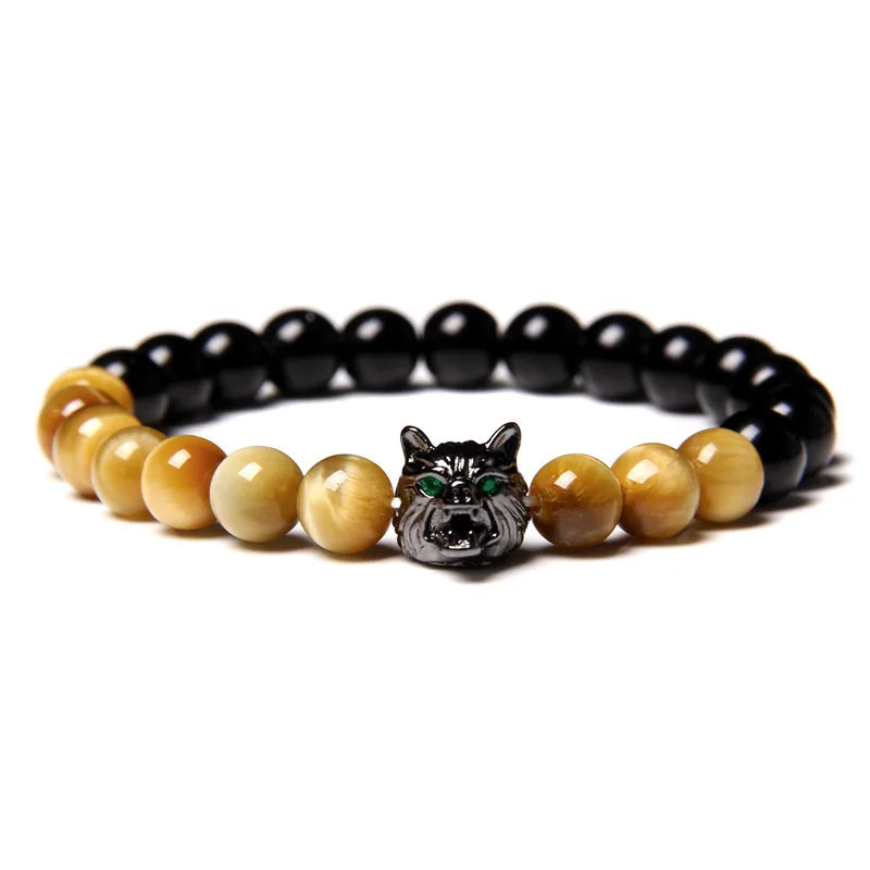 Natural Lava stone beads Healing Balance Chakra charm bracelet 8mm tiger eye bead Tibetan Buddha Prayer Bracelet gold Tiger