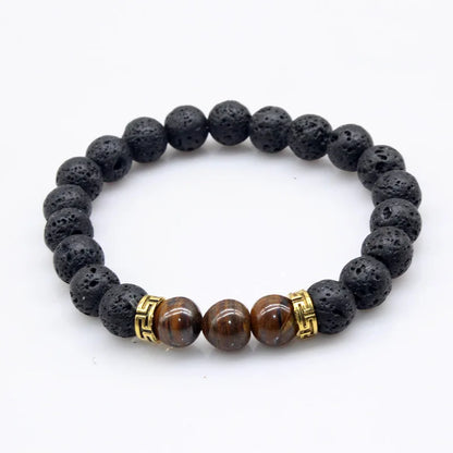 Natural Lava stone beads Healing Balance Chakra charm bracelet 8mm tiger eye bead Tibetan Buddha Prayer Bracelet Yellow Tiger