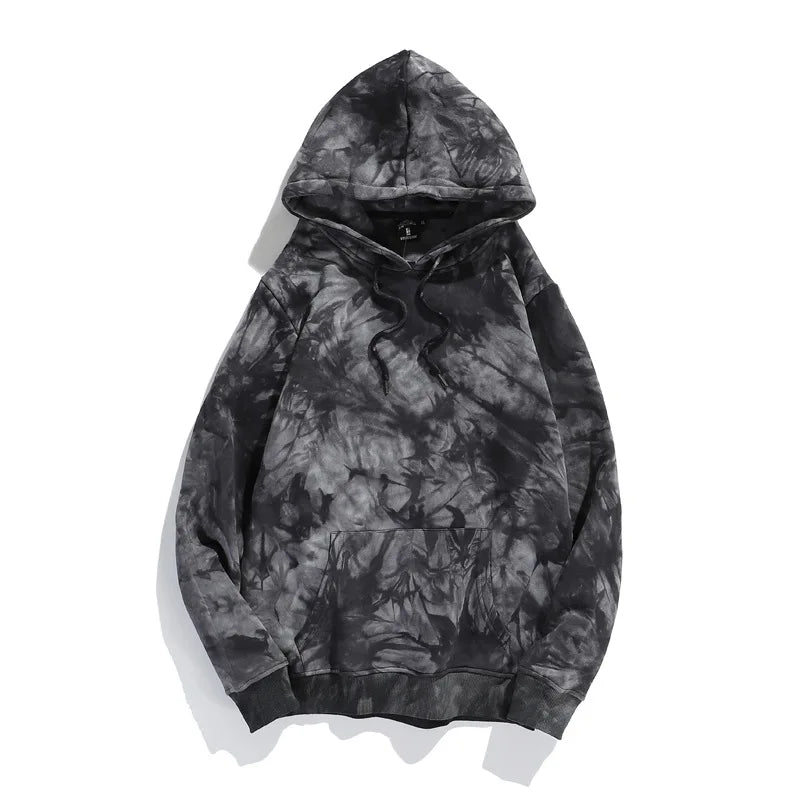 Men's Pullover Fashion Streetwear Unisex Tie Dye Hoodies 3245 Black Gray