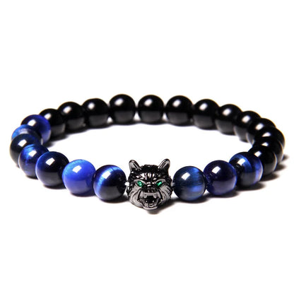 Natural Lava stone beads Healing Balance Chakra charm bracelet 8mm tiger eye bead Tibetan Buddha Prayer Bracelet blue Tiger