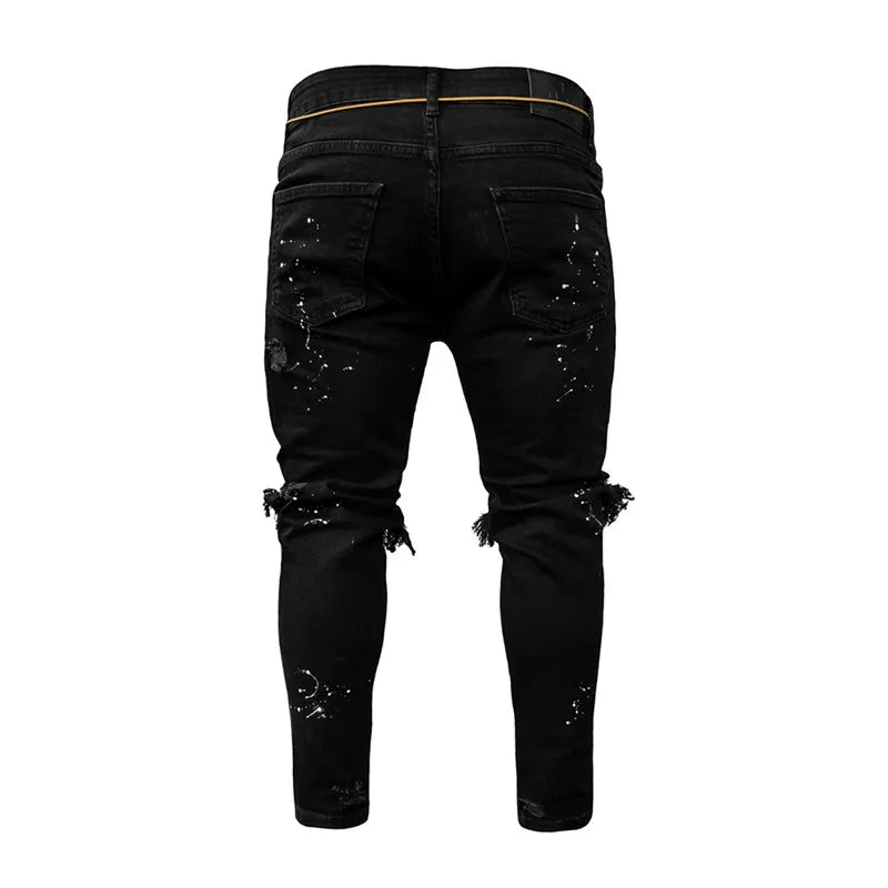 Men Casual Slim Fit Jeans Ripped Skinny Distressed Holes Denim Pants Destroyed Streetwear