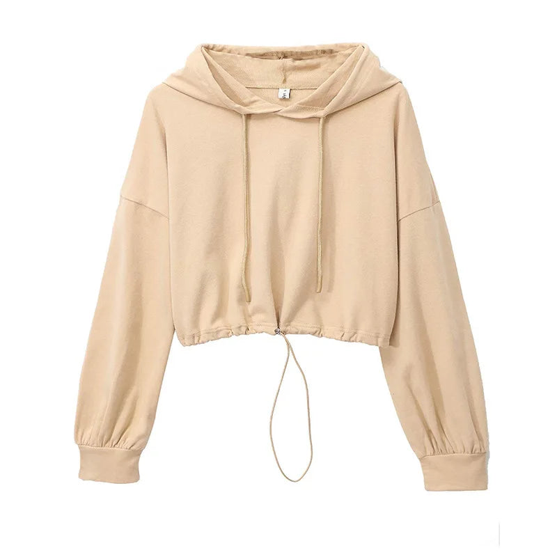 Women Crop Hoodie Tie Dye Beige