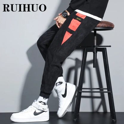 Corduroy Jogging Pants Men Clothing Work Pants For Men Fashion Trousers Street Wear Big Size 5XL 2024 Spring New Arrivals k9229 Black