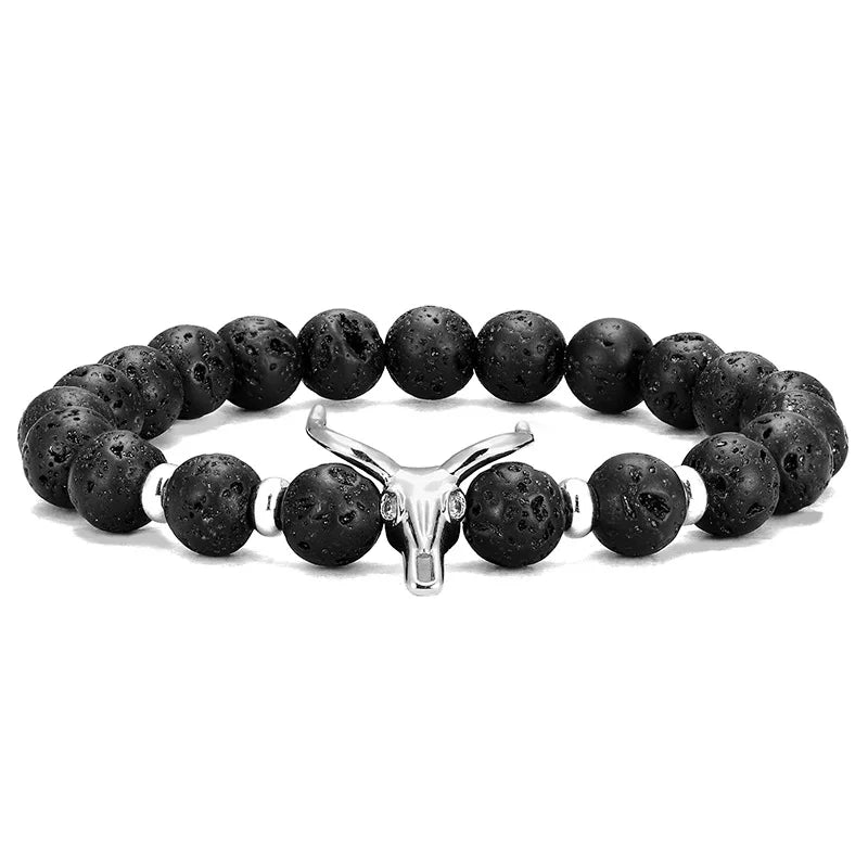 Natural Lava stone beads Healing Balance Chakra charm bracelet 8mm tiger eye bead Tibetan Buddha Prayer Bracelet Silver