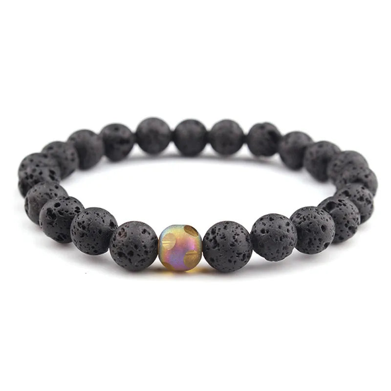 Natural Lava stone beads Healing Balance Chakra charm bracelet 8mm tiger eye bead Tibetan Buddha Prayer Bracelet Volcanic rock