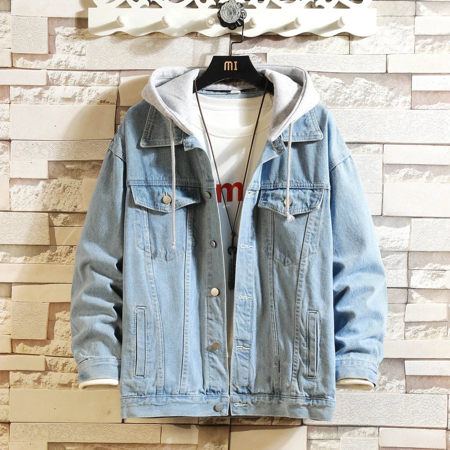 Denim Hooded Jacket Men Blue