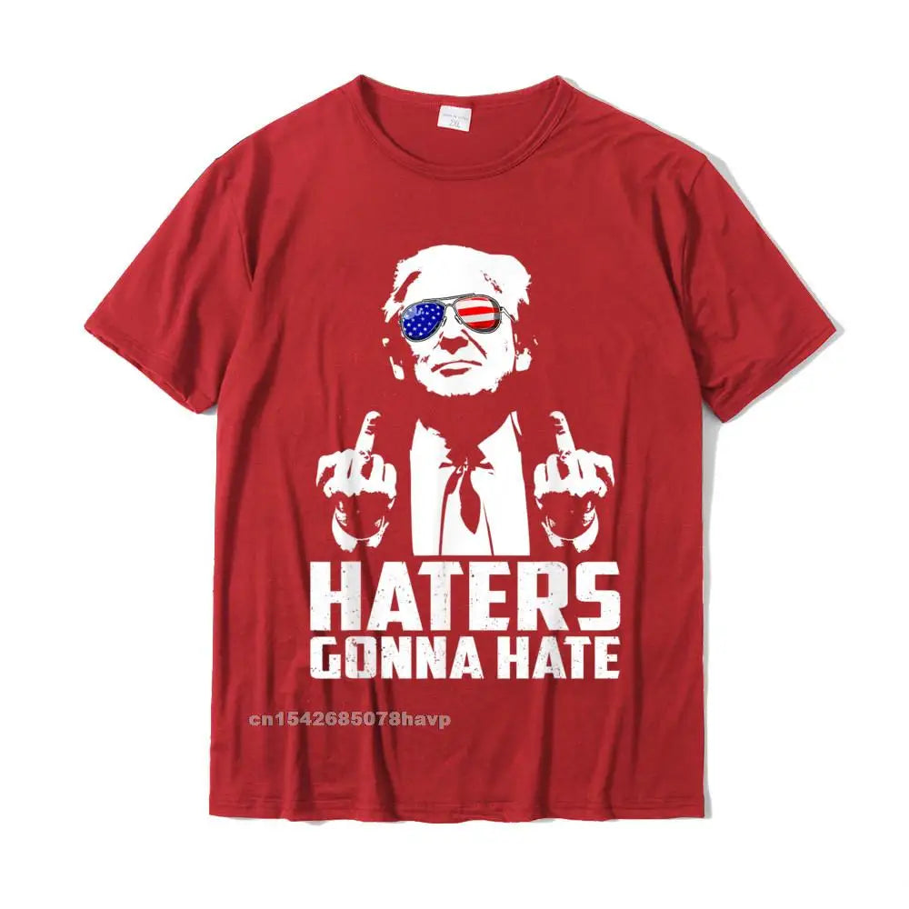 Funny Haters Gonna Hate President Donald Trump Middle Finger T-Shirt Cotton Men Tshirts Summer Tees Brand New Geek Red