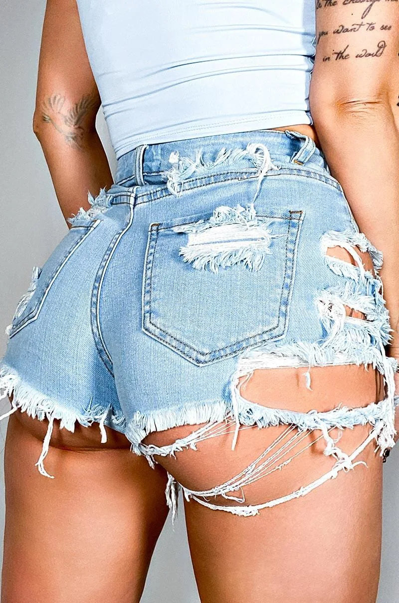 Spring | Summer woman Ripped denim shorts high waist irregular tassel slim shorts jeans S-2XL