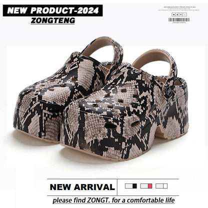 Women's Hole Shoes Summer Wear Leopard Print Python Pattern