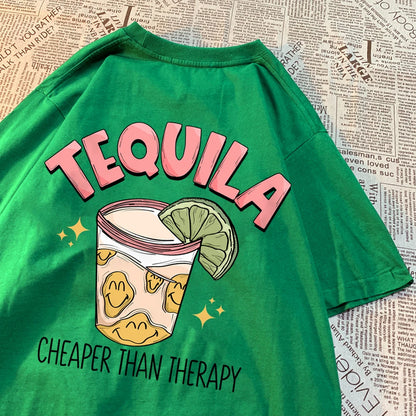 Tequila Cheaper Than Therapy Tee Green-Back