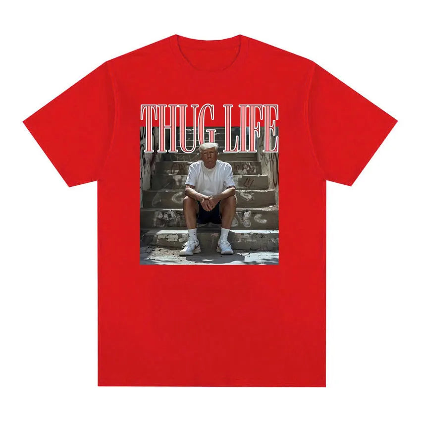 Funny Thug Life Meme Tee Shirt Men's Clothing Fashion Short Sleeve T-shirt Unisex Crewneck 100% Cotton T Shirt Tops Red