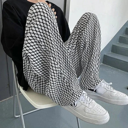 Men's Casual Pants Hip Hop Hippie Trousers Male Plaid Loose Summer Stylish Korean Style Y2k Cotton Long New in Free Shipping WHITE