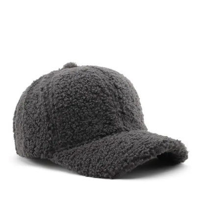 Winter Baseball Cap Women Artificial Lamb Wool Hats Keep Warm Cap Plush Baseball Caps Spring Baseball Cap Solid Sunshade dark grey 56-59cm