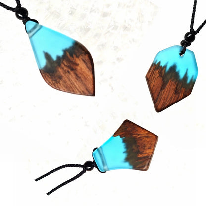 Unisex Fashion Wood Resin Necklace Pendant, Woven Adjustable Rope Chain