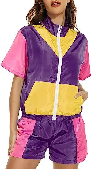 Carnival Disco Retro Trendy Party Stage Performance Wear 80s Clothing Sportswear Jackets and Pants Violet blue